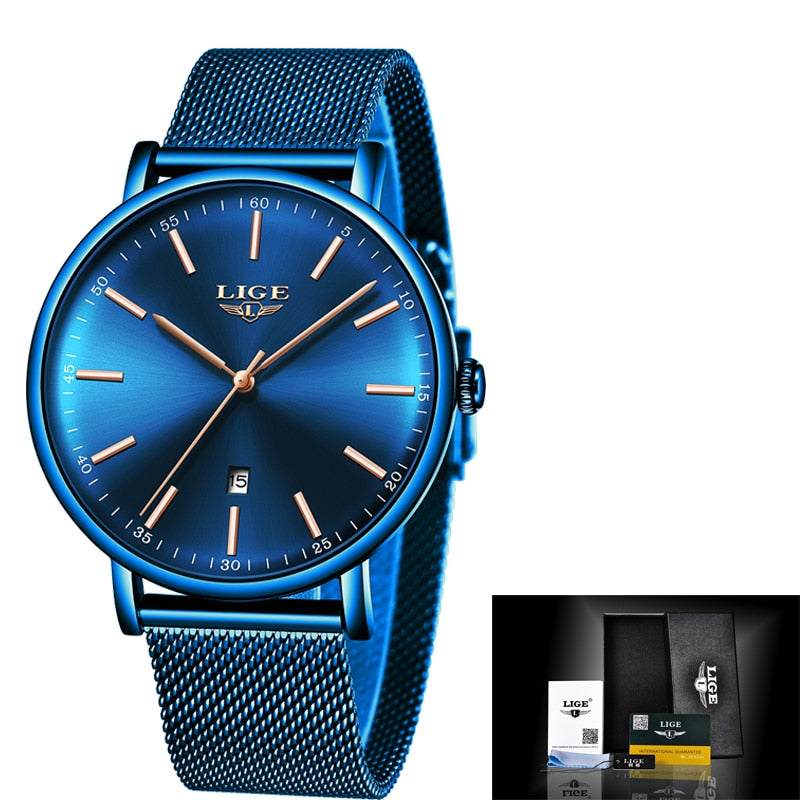 LIGE Womens Watches Top Brand Luxury Waterproof Watch Fashion Ladies Stainless Steel Wristwatch Casual Quartz Clock Reloj Mujer