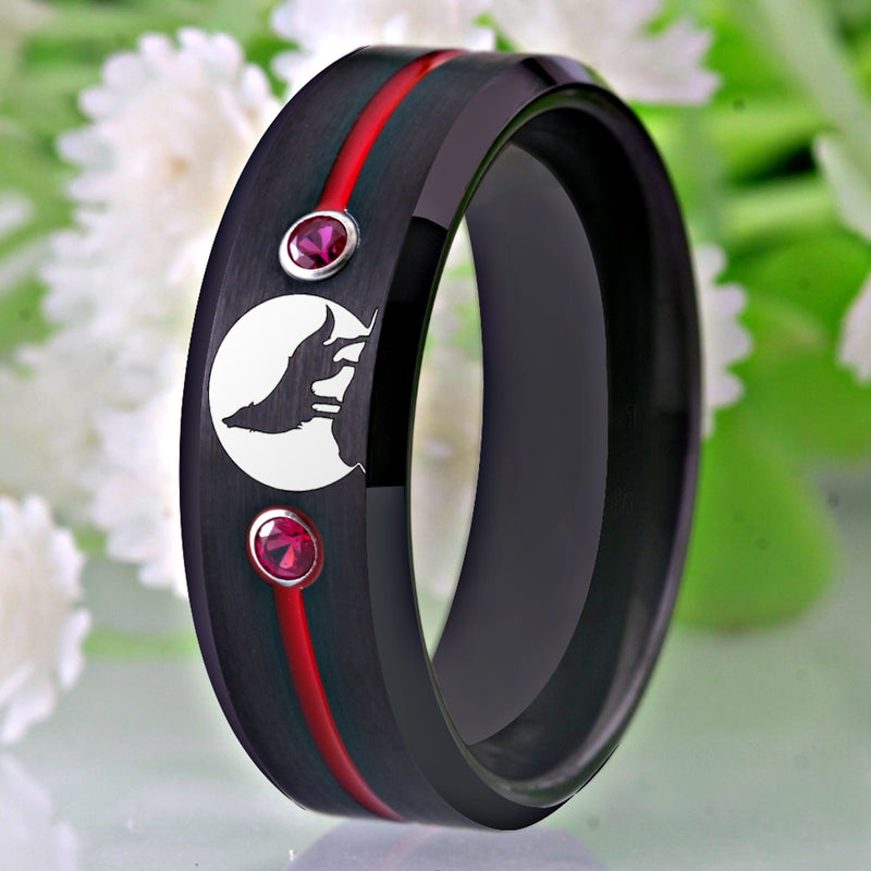 Tungsten Wolf Rings For Men Lone Wolf Howling Moon Ring Men&