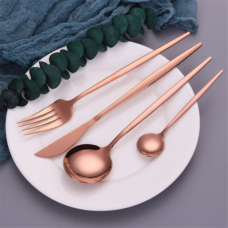 Cutlery Set Rose Gold Dinnerware Set 18/10 Stainless Steel Knife Fork Spoon  Kitchen Tableware Set Flatware Wholesale Cutlery