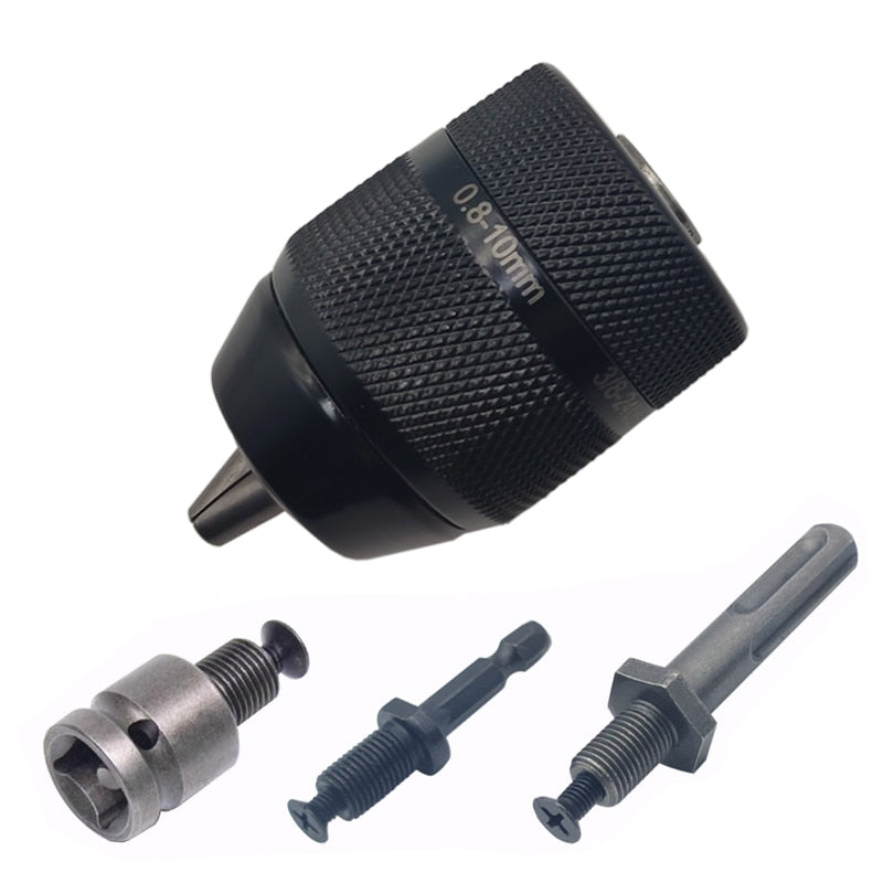 Keyless 0.8-10mm 3-Jaw  3/8-24UNF Drill Chuck Quick Change Adapter SDS-Plus Shank 1/4&quot; Hex Square Fit Rotary Hammer/Hammer Drill