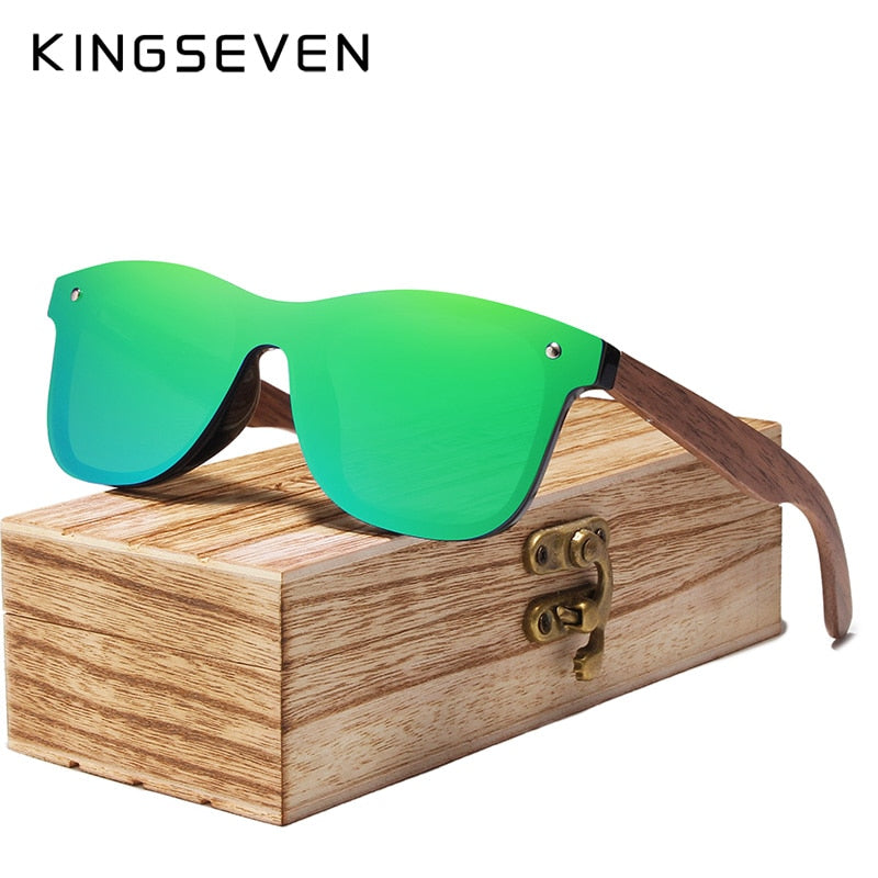 Gafas de sol KINGSEVEN a la moda para hombre, gafas de sol polarizadas con espejo de madera de nogal UV400, gafas de sol para mujer, diseño de marca, tonos coloridos hechos a mano