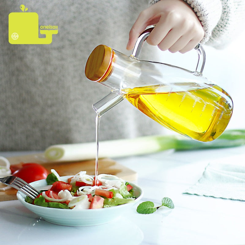 Transparent Glass Oil Bottle with Handle Scale Heat-resistant High Borosilicate Kitchen Supplies Soy Sauce Vinegar Container