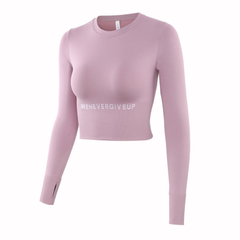 Autumn Seamless Yoga Shirts Women Elastic Thumb Hole Fitness Running Long Sleeve Sports T Shirts Gym Workout Tight Crop Top