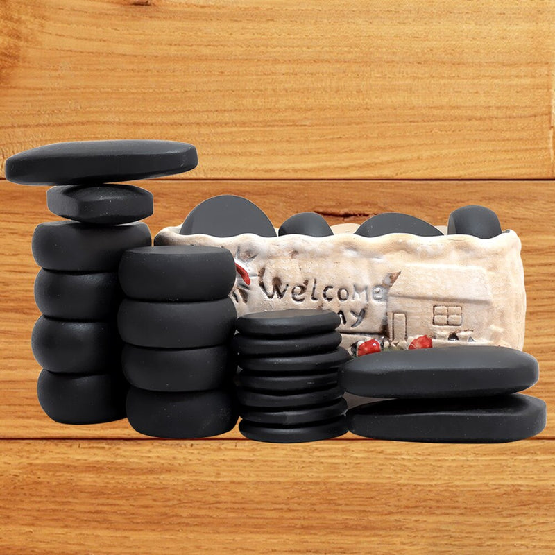 Tontin 20 teile/satz Hot Stone Massage Set Heizung Box Lindert Stress Rückenschmerzen Gesundheitspflege Lava Basalt Runde Massagewerkzeug Steine