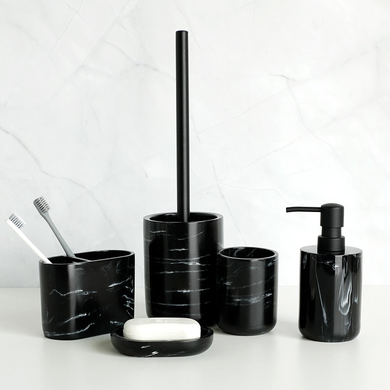 Black Bathroom Accessory Resin Toothbrush Holder Toilet Brush Soap Dispenser Pump Bottle Soap dish Mouthwash Cup