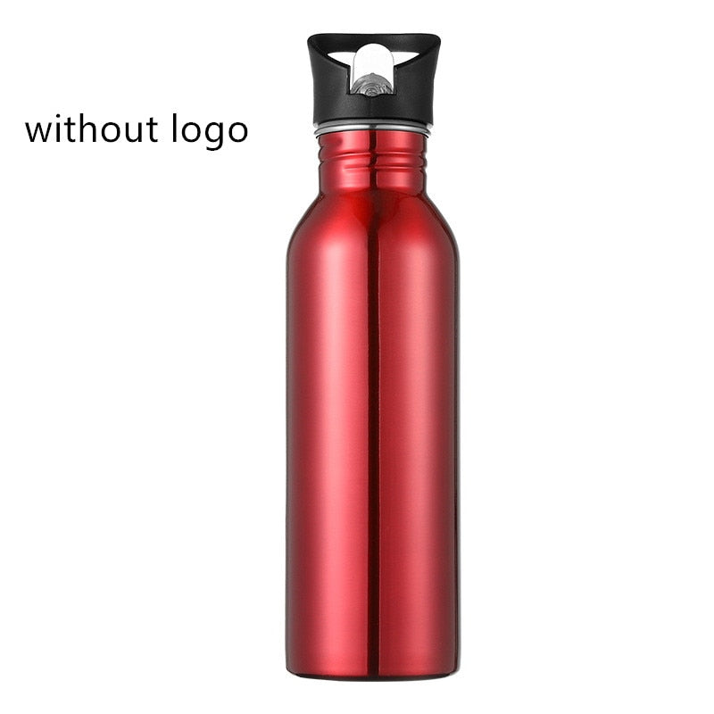 Single Wall Portable Sports Straw Water Bottles Stainless Steel Metal Outdoor Reusable Gym Bottle