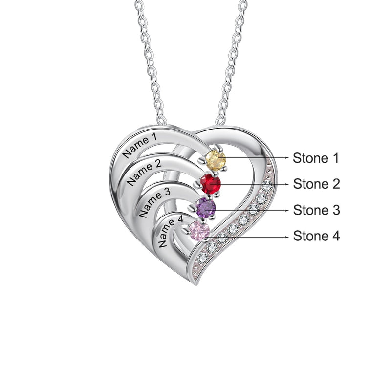 Collares de plata de ley 925 de JewelOra con nombre de familia personalizado, collares de corazón para mujer, collar de madre con grabado de piedra de nacimiento personalizado