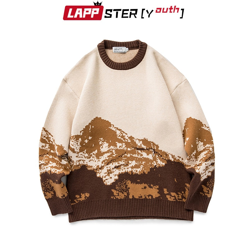 LAPPSTER-Youth Men Harajuku Moutain Winter Sweaters 2022 Pullover Mens Oversized Korean Fashions Sweater Women Vintage Clothes