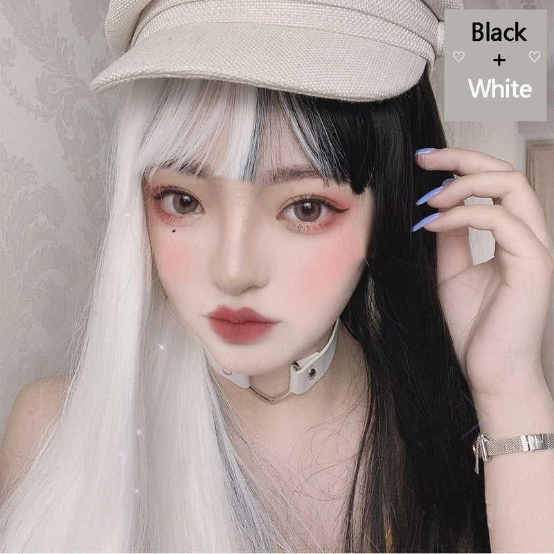 SHANGKE Synthetische Rot Schwarz Blond Weiß Lolita Perücken Für Frauen Lange Gerade Perücke Mit Pony Genshin Impact Cosplay Perücke