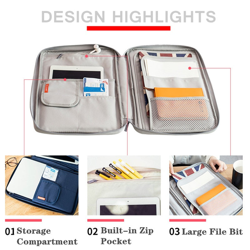 Multi-functional A4 Document Bags Filing Pouch Portable Waterproof Oxford Cloth Organized Tote For Notebooks Pens Computer Stuff