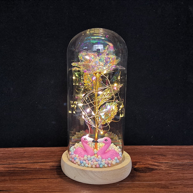 LED Enchanted Galaxy Rose Ewige 24 Karat Goldfolie Blume mit Lichterketten in Kuppel für Heimdekoration Weihnachten Valentinstagsgeschenk