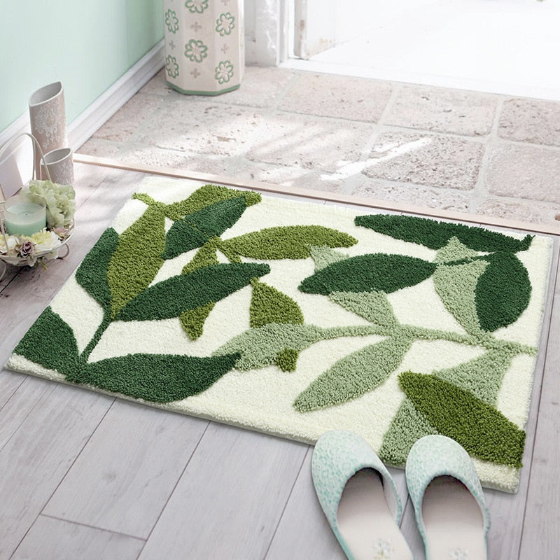 3D Plant Design Flocking Bathroom Mat 1pcs Absorbent Floor Carpet Doormat Bath Mats Home Hallway Mat Toilet Rug Kitchen Carpets