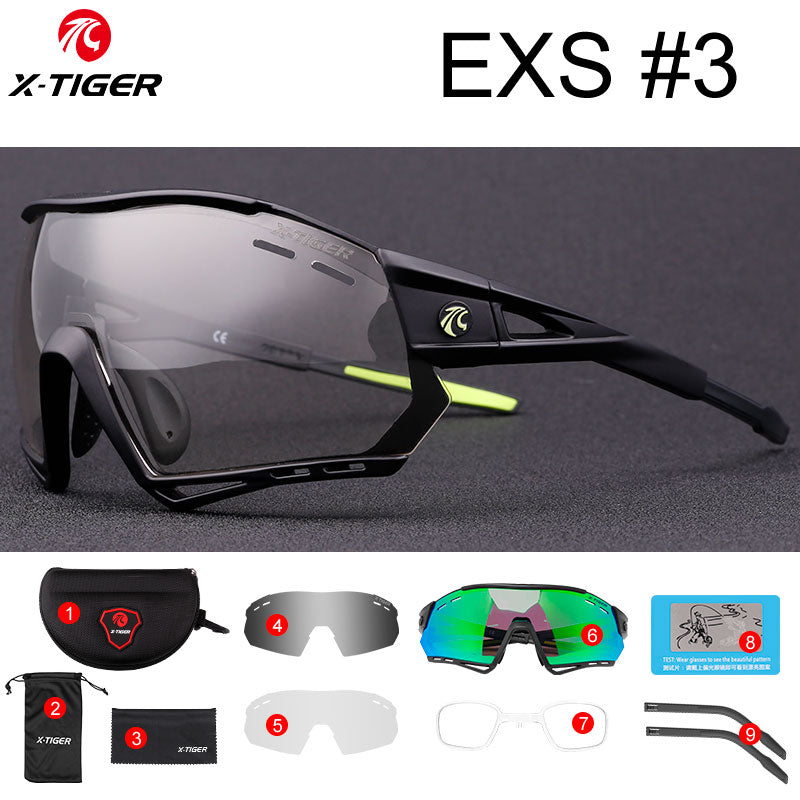 X-TIGER Photochrome Fahrradbrille 5 Linsen UV400 Mountainbike Brille Herren Outdoor Sport Fahrradbrille mit Myopie Rahmen