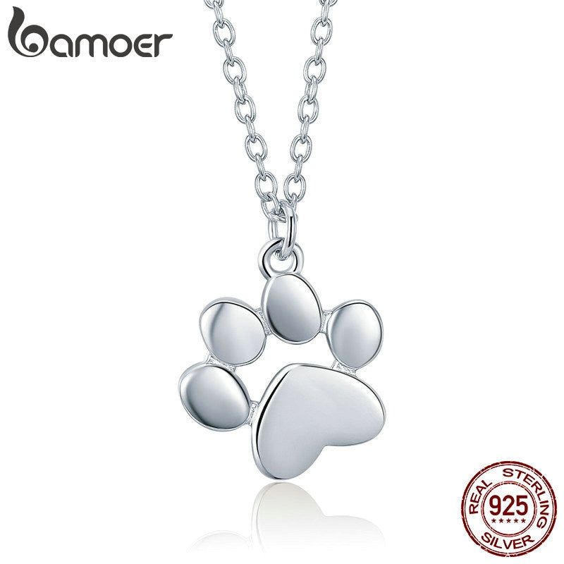 Bamoer HOT SALE Gold Silver Cat Paw Necklace Dog Footprint Pendant Chain for Women Gift Cute Animal Jewelry SCN275