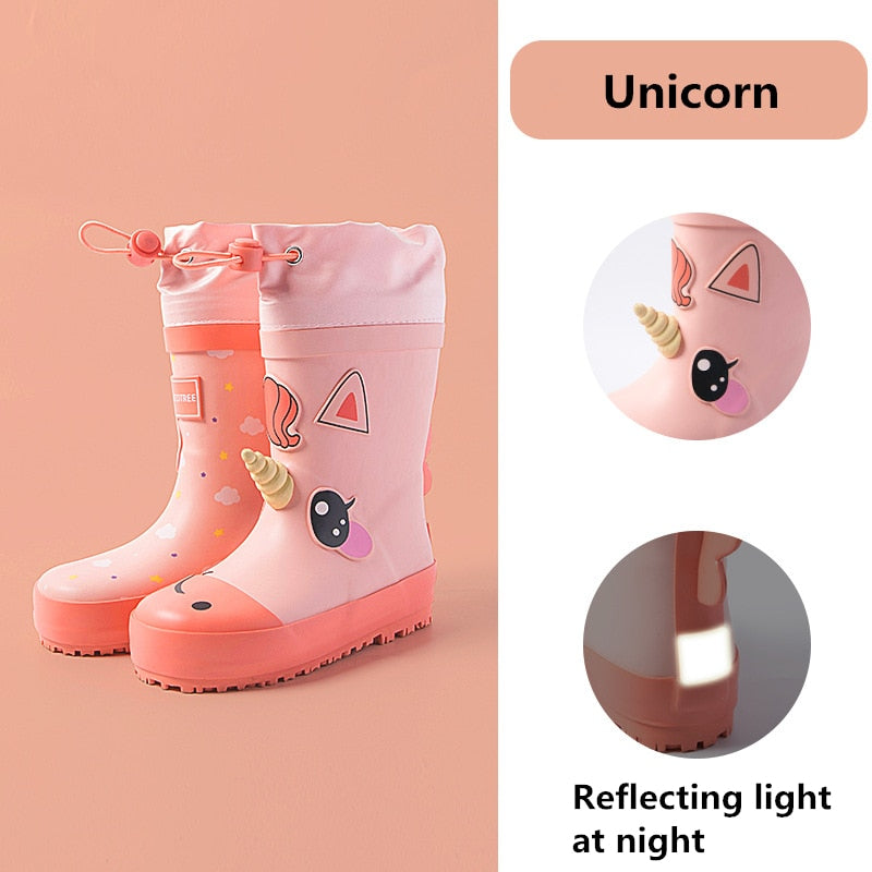 Unicorn Kids Rain Boots Boy Girl Waterproof Shoes New Cartoon Printed Fashion Children Rubber Boots With Calf Waterproof Cover