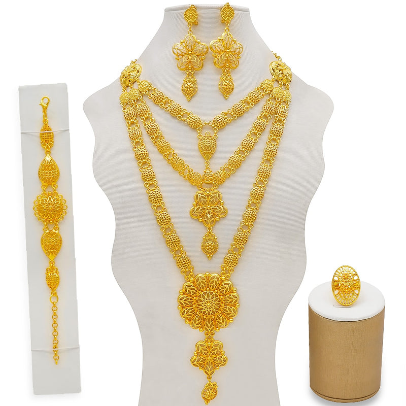 Dubai Schmuck Sets Gold Farbe Halskette &amp; Ohrring Set für Frauen Afrikaner Frankreich Hochzeit Schmuck Äthiopien Brautgeschenke