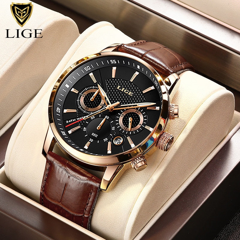 2022 relojes para hombre LIGE, marca superior, reloj de pulsera de lujo para hombre, reloj de cuarzo de cuero para hombre, reloj deportivo resistente al agua para hombre, reloj Masculino