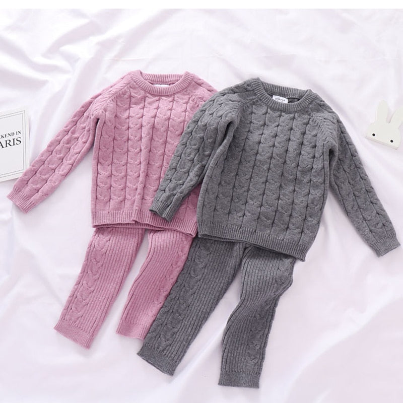 0-4 Yrs Girls Boys Suit Fall Baby Boys Girls Clothing Sets Winter knitting Pullover Sweater+Pants Infant Boys Knit Tracksuits