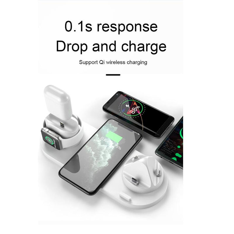Wireless Chargers Station 10W Qi Fast 6 In 1 For iPhone Airpods Usb Type C Stand Phone Charger For Apple Watch Airpods Charging