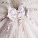 Vestidos acampanados con flores para niña, vestido de encaje con cuentas, vestido de comunión, fajas de tul, vestido de baile con tirantes, vestido de fiesta para niña, Año Nuevo 2021