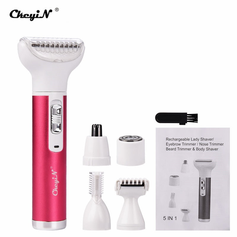 5 in 1 Electric Hair Remover Rechargeable Lady Shaver Nose Hair Trimmer Eyebrow Shaper Leg Armpit Bikini Trimmer Women Epilator