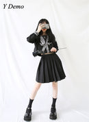 Y Demo Japanese Preppy Style Uniform Skirt Set Woman Bow Shirt A-Line Skirt Suit Harajuku Techwear