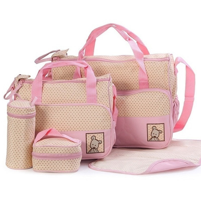 5Pcs/set Diaper Bag Suits For Mom Baby Bottle Holder Mummy Cart Pram Nappy Stroller Maternity Trolley Nappy Bag Sets