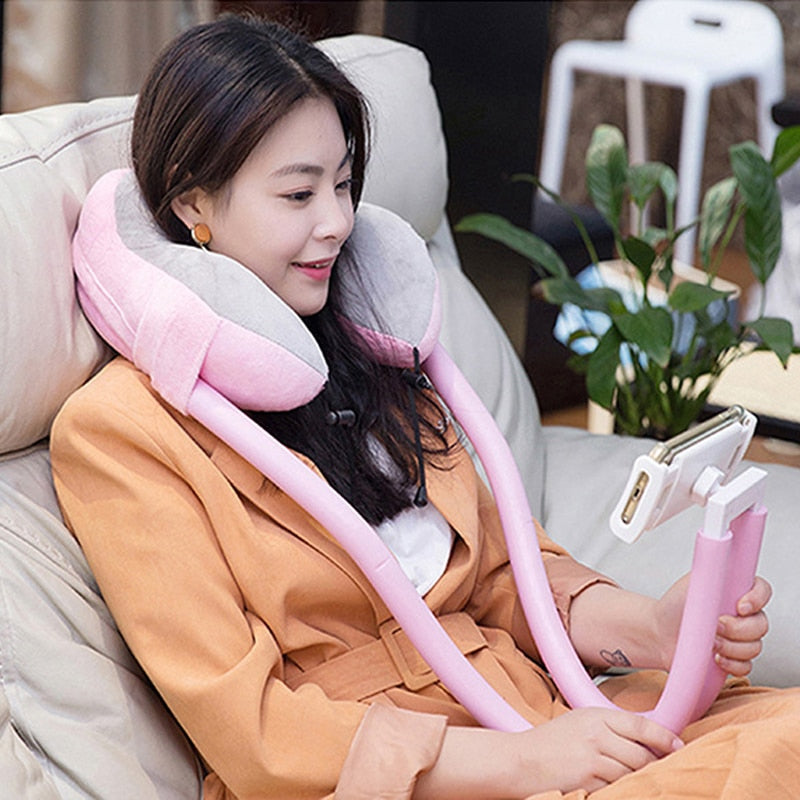 2-in-1 Phone Neck Holder U-Shaped Neck Support Pillow With Gooseneck Tablet Phone Holder Memory Foam Nap Pillow With Flexible