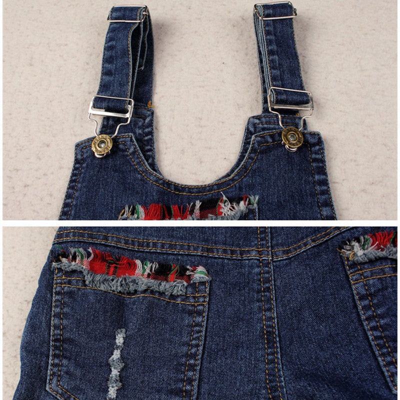 Kinder-Denim-Overall-Overall für Mädchen, Loch, zerrissene Jeanshosen, Kinder-Denim-Latzhose, Teenager-Jeans-Hosenträgerhose