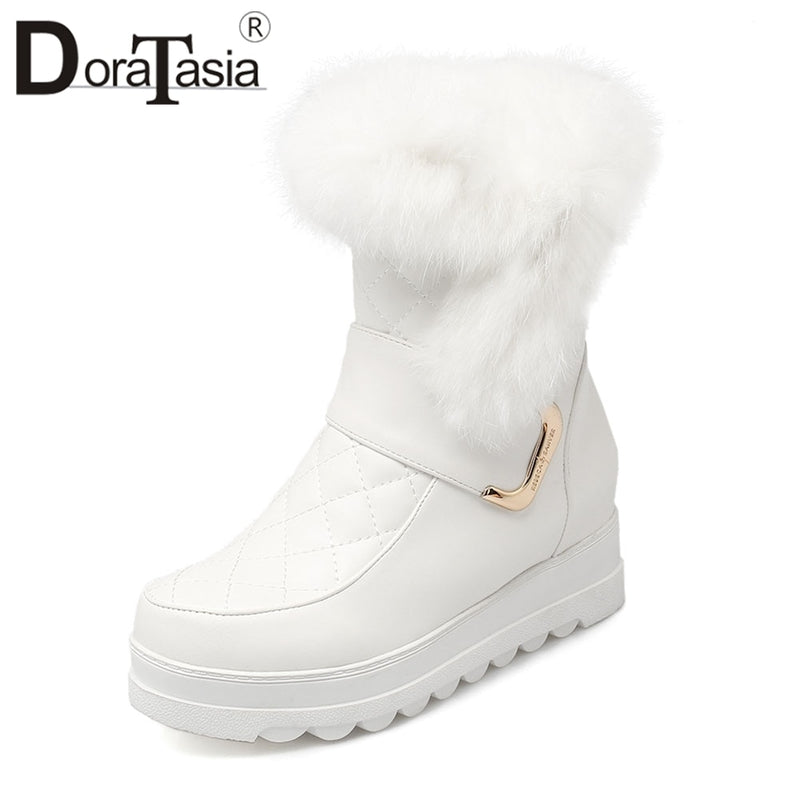 DORATASIA New Winter 34-43 Casual Flat Platform Snow Boots Women Warm Fur Platform Booties Ladies Height Increasing Shoes Woman