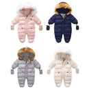 Children Winter Jumpsuit Fur Hood Baby Girl Boy Snowsuit Russian Winter Infant Outerwear Ovealls Baby Thick Rompers with Gloves
