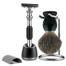 Shaving Brush and Razor Set, Best Badger Hair Black Wood Handle Barber Safety Razor and Holder Stand for Men&