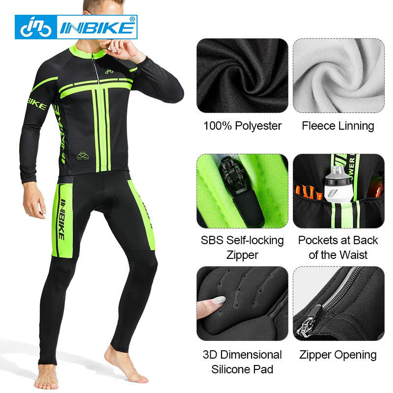 INBIKE 2021 Winter Thermal Fleece Cycling Clothing Pro Bike Clothes Wear MTB Jersey Set Maillot Ropa Ciclismo Invierno  QG2162