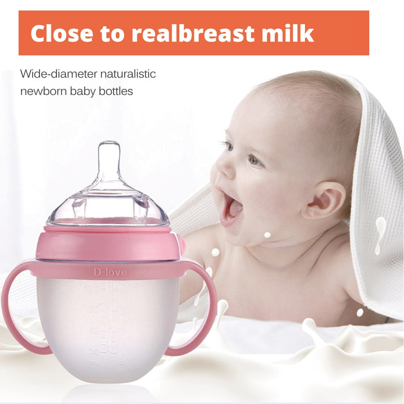 Baby Bottle Breastmilk Wide Neck Soft Silicone Feeding Container Baby Water Bottle kids Nursing Bottles