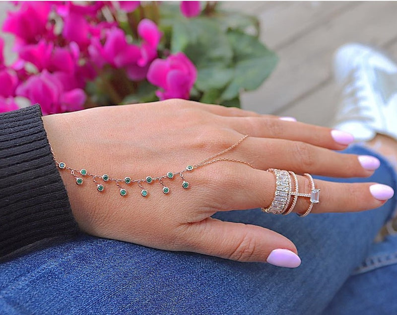 Rose Gold CZ Charme Multi Chain Quaste Armband Armreif Slave Finger Armreif Handgeschirr Goldarmbänder