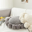 Round Throw Pillow Tassel Pompoms Knitted Round Cushion Beige Home Decor Sofa Pillow Yoga Mat Hand Rests Kids Room Decoration