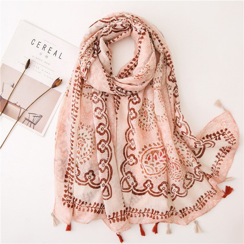 2020 fashion spring summer geometry printing cotton scarf with tassel fashion wraps shawls sunscreen beach hijabs wholesale