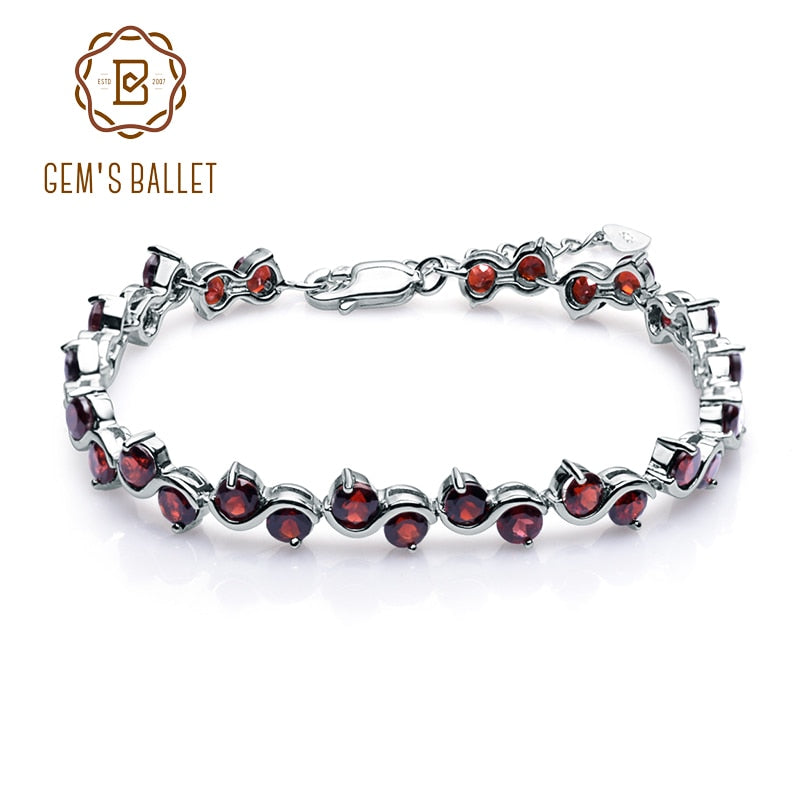 GEM'S BALLET, pulseras y brazaletes de plata de ley 925 auténtica para mujer, pulsera de piedras preciosas de granate rojo Natural de 11,79 quilates, joyería fina