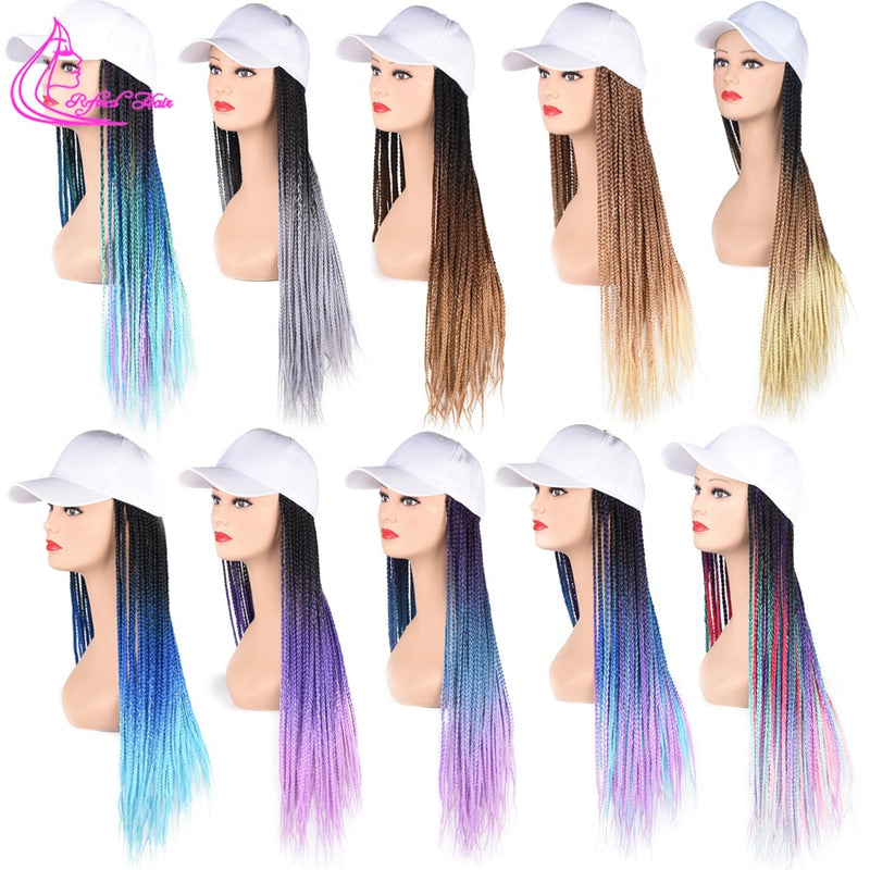 Box Braids Baseball Cap Wig 24inch Long Synthetic Braid Wigs Hat with Braiding Hair Extensions For Black Women Adjustable Size