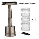 HAWARD Matte Black Safety Razor Fits All Double Edge Razor Blades Classic Manual Metal Razor For Men&amp;Women,20 Shaving Blades
