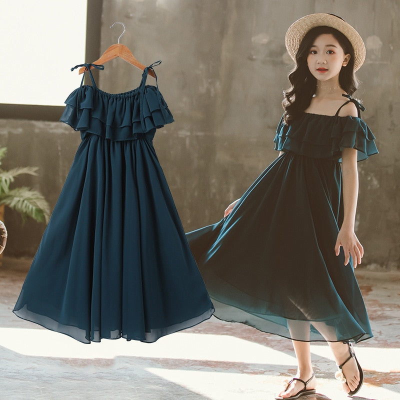 Kids Dresses for Girls Clothes 2022 Summer Evening Party Sling Long Dress Children Princess Dress Kids Outfits 10 12 14 Years