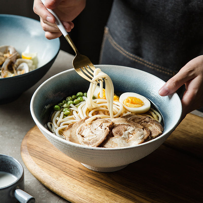 FANCITY Japanese Style Ceramic Bowl Ramen Bowl Household Large  Bowl Large Bowl Retro Hat Bowls and Dishes Commercial Soup Bowl