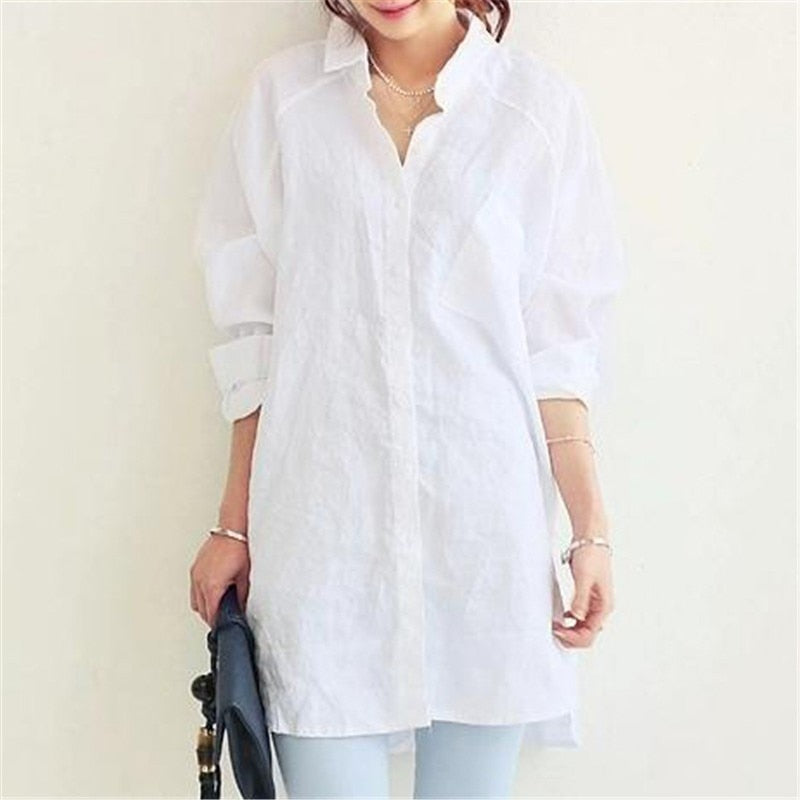 Blusa Blusas blancas para mujer Camisa Primavera Verano Blusas Office Lady Elegantes blusas y blusas sueltas Casual Lino Mujer