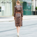 MoaaYina Fashion Windbreaker Overcoat Autumn winter Women Long sleeve Snakeskin pattern Print Lace-Up Keep warm Overcoat