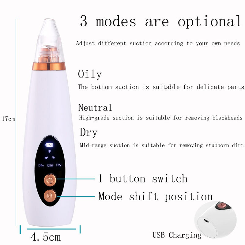Eliminador de espinillas y limpiador de poros de acné Aspirador eléctrico Nariz y cara Limpieza profunda Cuidado de la piel + Vaporizador facial recargable por USB