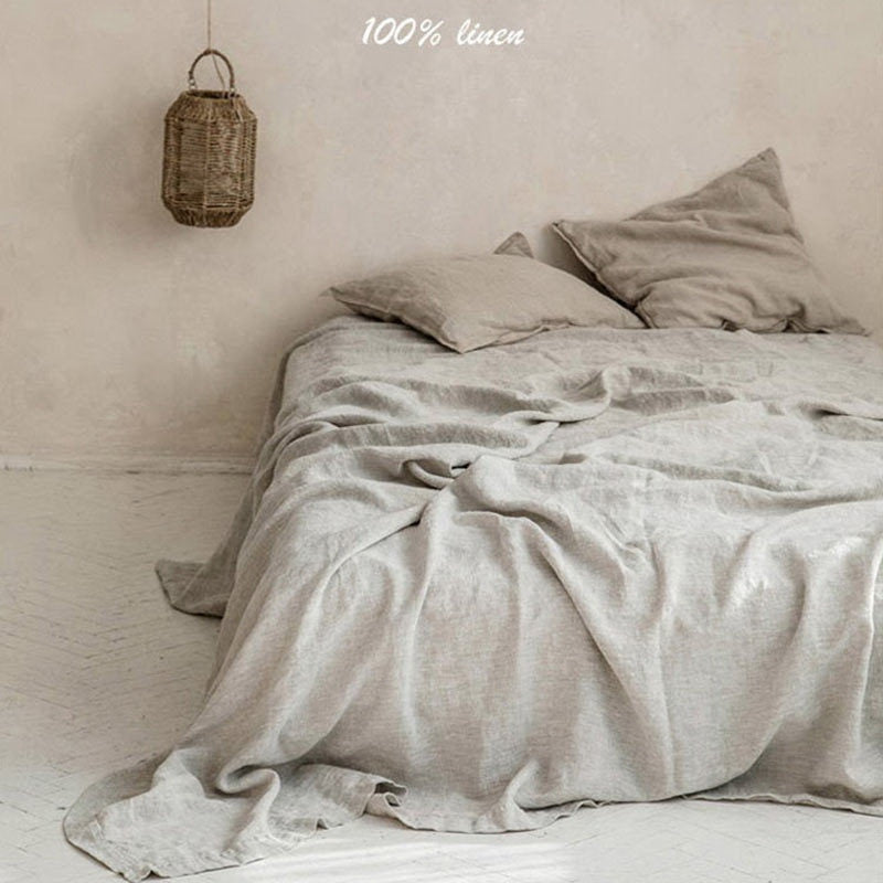 100% Washed Linen Sheet Set Natural France Flax Bed Sheet Breatherable Ultra Soft Farmhouse Bedding (1 Flat Shee 2 Pillowcases)