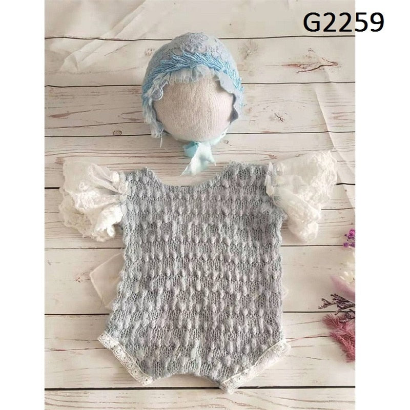 Newborn Photography Props Hat Baby Lace Romper Bodysuits Outfit Photography Girl Dress Photo Shoot Costume