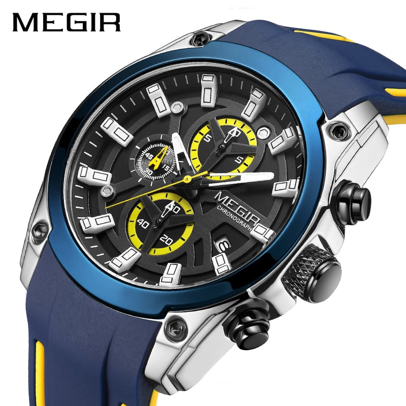 MEGIR 2020 Blaue Sportuhren für Herren Top-Marke Luxus-Chronographen-Mann-Uhr-Militär-Quarz-Uhren Luminous Relogio Masculino