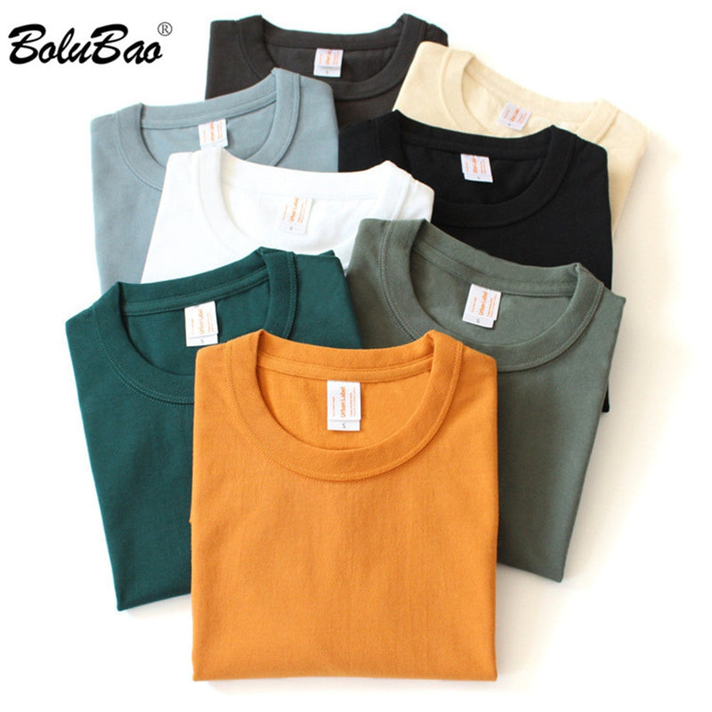 BOLUBAO Fashion Brand Men Solid Color T Shirt Men's Cotton Short Sleeves T-shirt Male Round Neck Stylish Simplicity Tee Shirt To