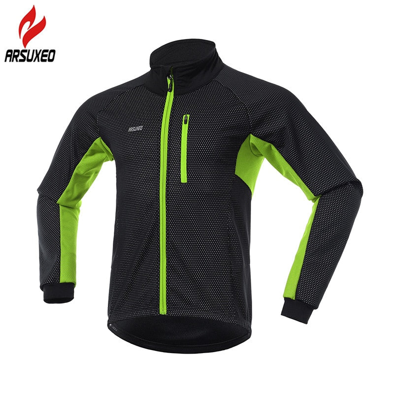 ARSUXEO Winter Men's Thermal Cycling Jacket Reflective Windproof Waterproof Warm Bike Jacket MTB Pants Cycling Clothing Sets